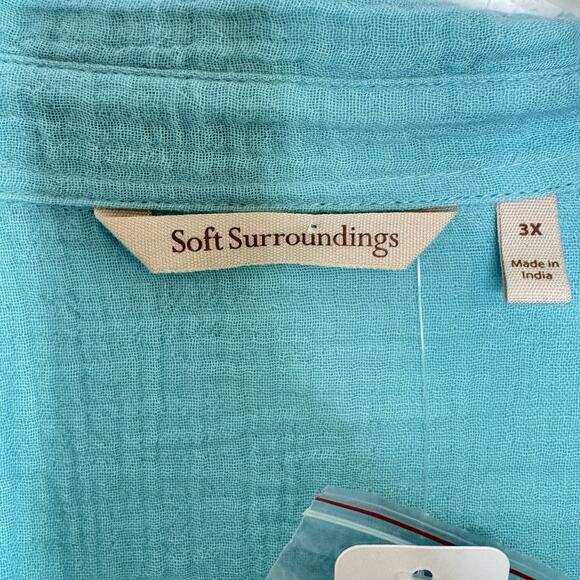 Soft Surroundings Womens Addison Gauze Big Shirt Size 3X Blue Cotton Button-Up - Picture 3 of 9